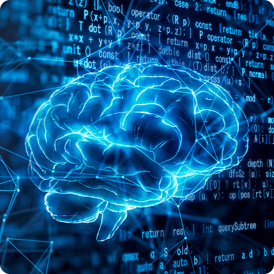 A brain is depicted at the center, surrounded by a complex network of interconnected lines.