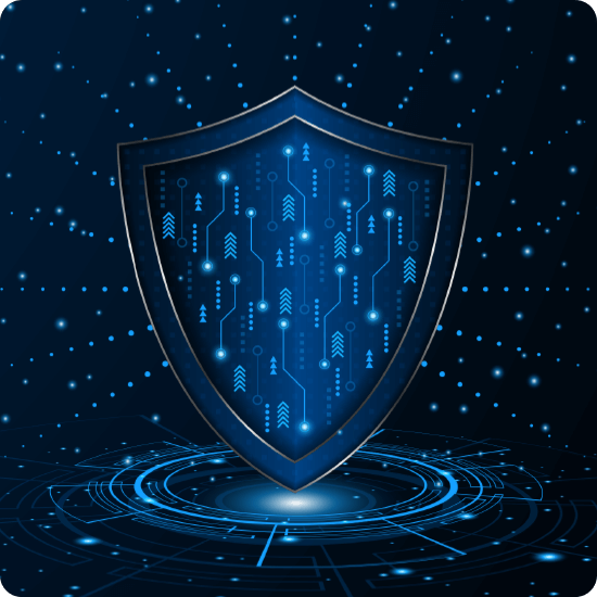 Cyber shield on a dark blue background