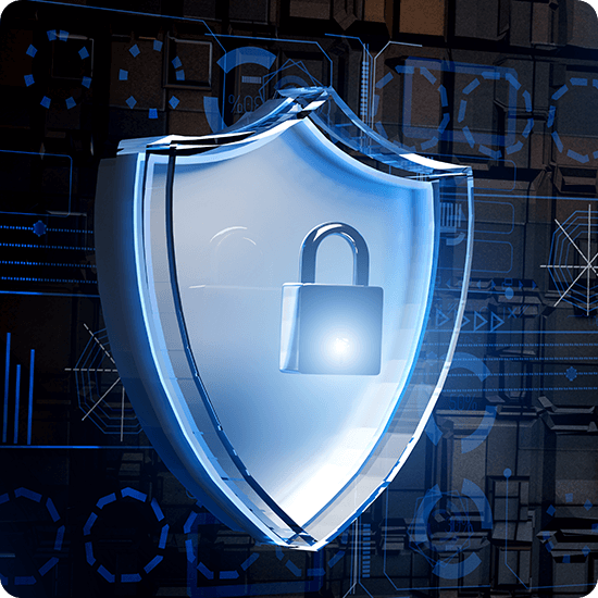 A blue shield featuring a padlock, symbolizing security and protection.