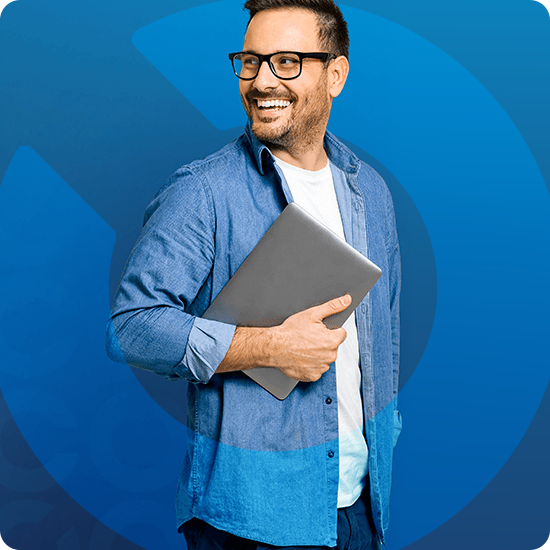 Professional carrying a laptop