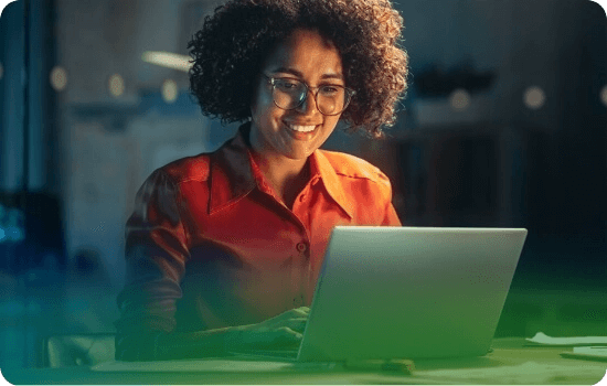 A woman working on her laptop