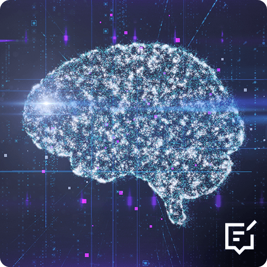 Brain illustration on a blue background with white text overlay, emphasizing neurological concepts.