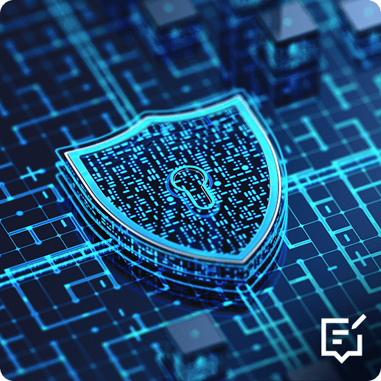 Cyber security shield on a blue background