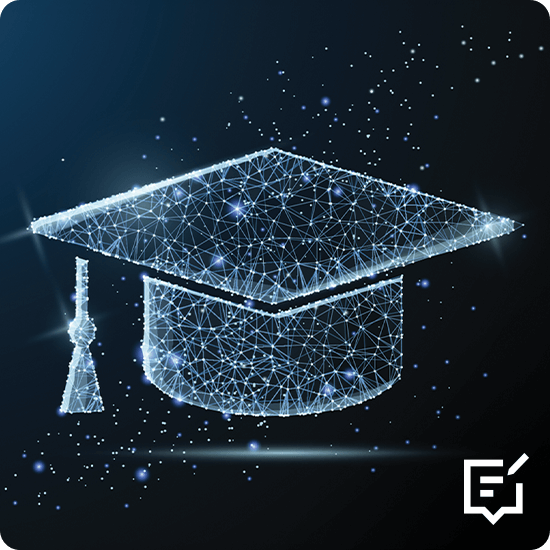 Graduation cap graphic illustrating the milestone of completing an academic program.