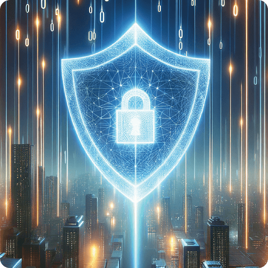 Cybersecurity shield with lock