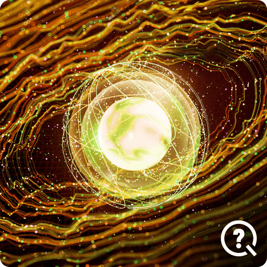 A glowing orb surrounded by bright swirls