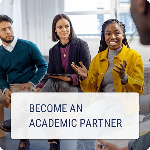 Become an Academic Partner - People gathered in a room having a conversation
