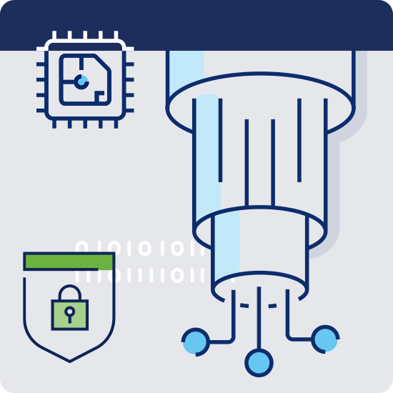 Icon representing the security system, featuring a shield and lock symbol to indicate protection and safety.