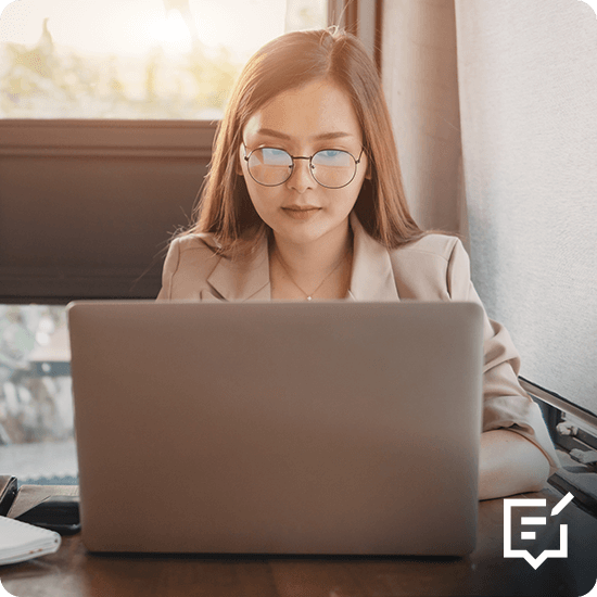 Person reading from a laptop